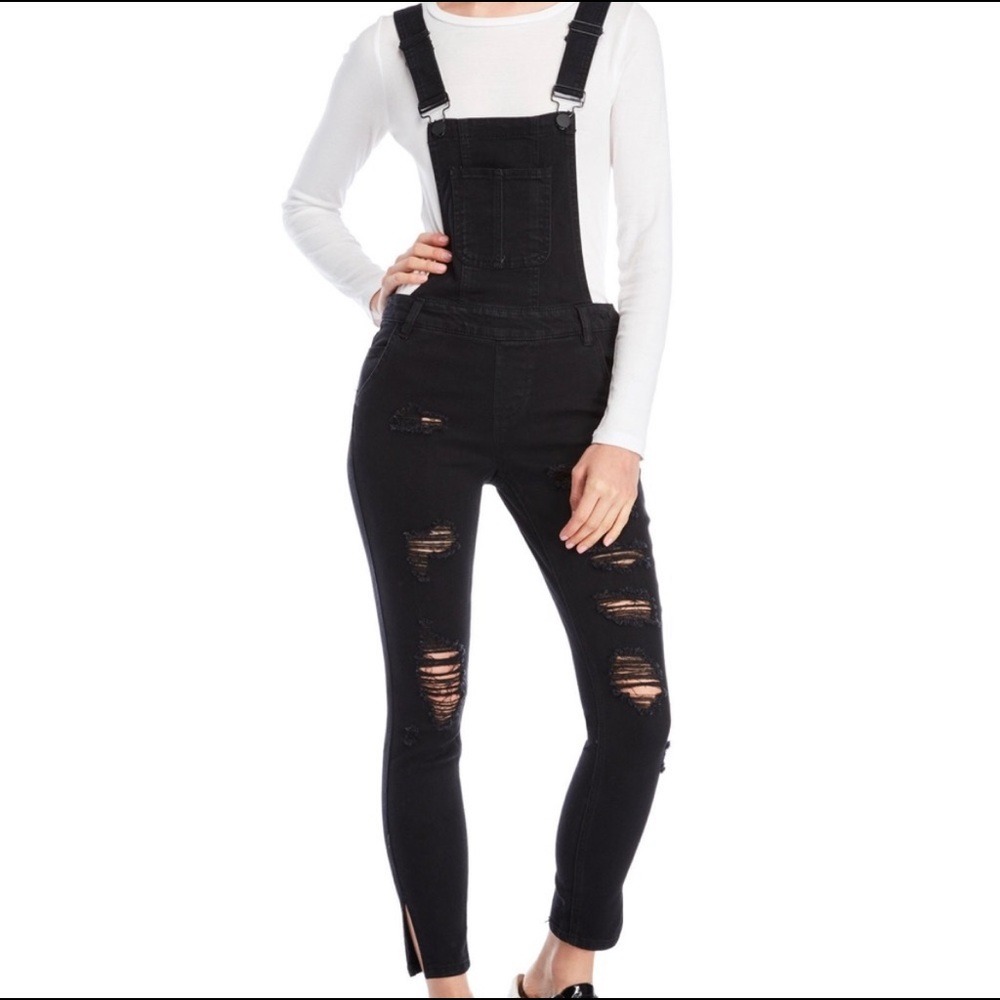 Dollhouse Black Distressed Overalls